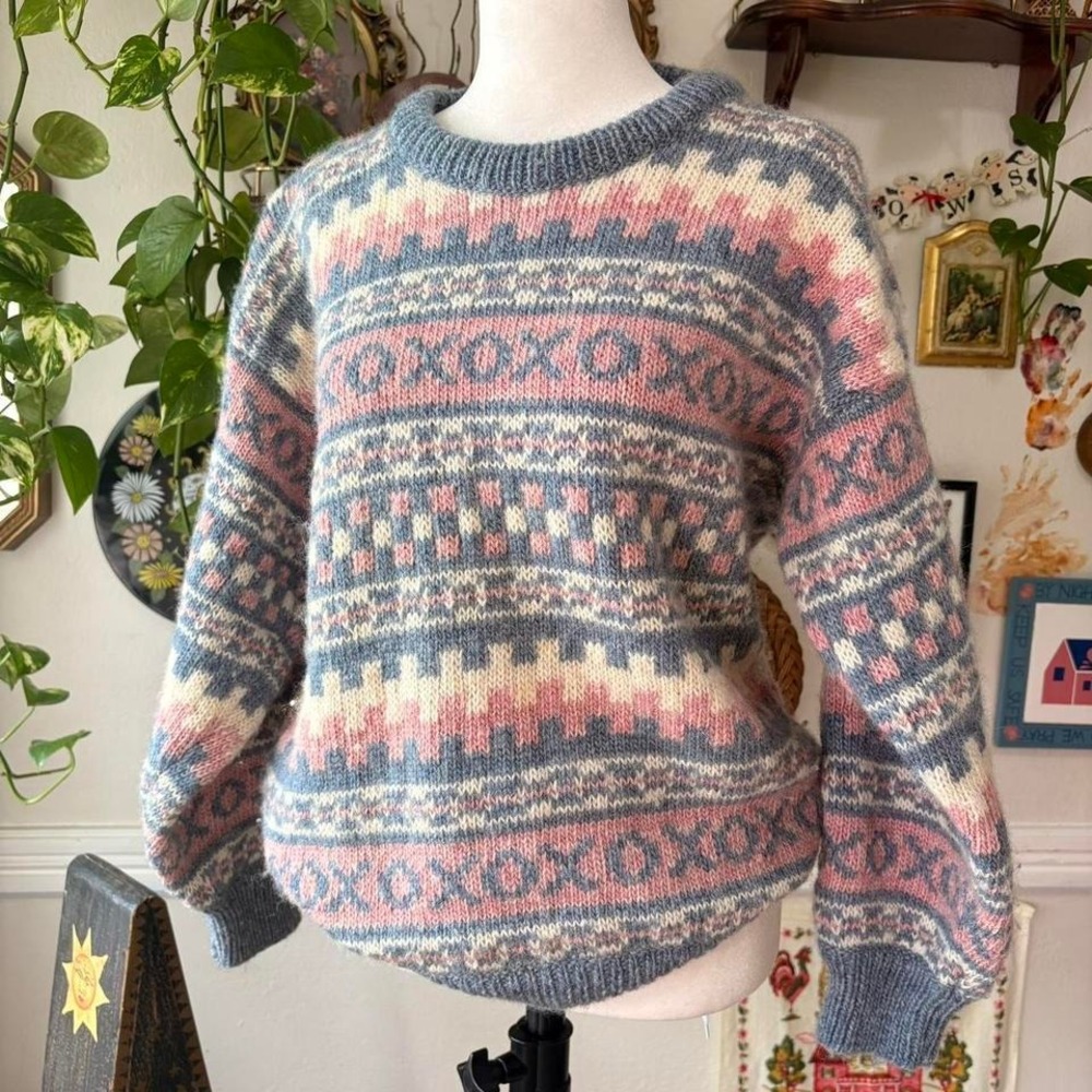 Vintage 90s Spelana Wool Grannycore‎ Chunky Sweater Cottagecore Size SM Fairisle